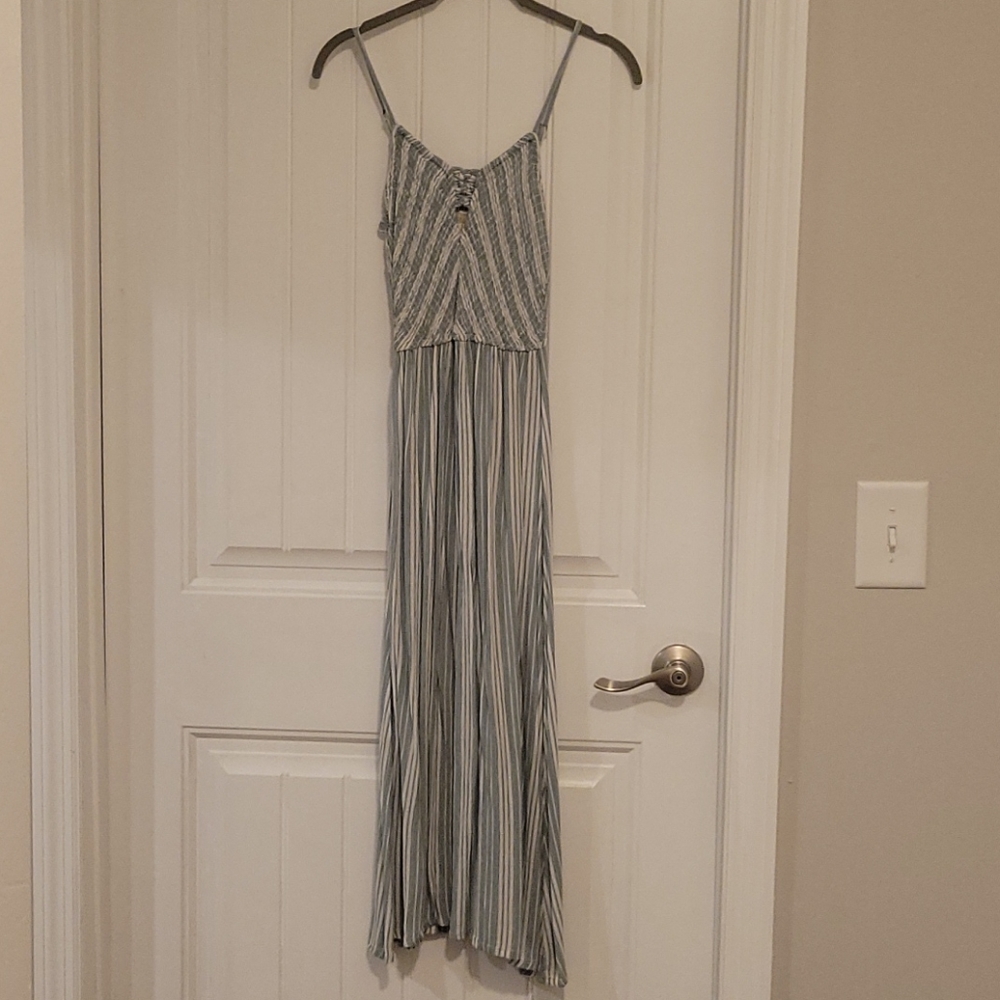 Smocked Bodice Sage Green Midi Dress, XS
